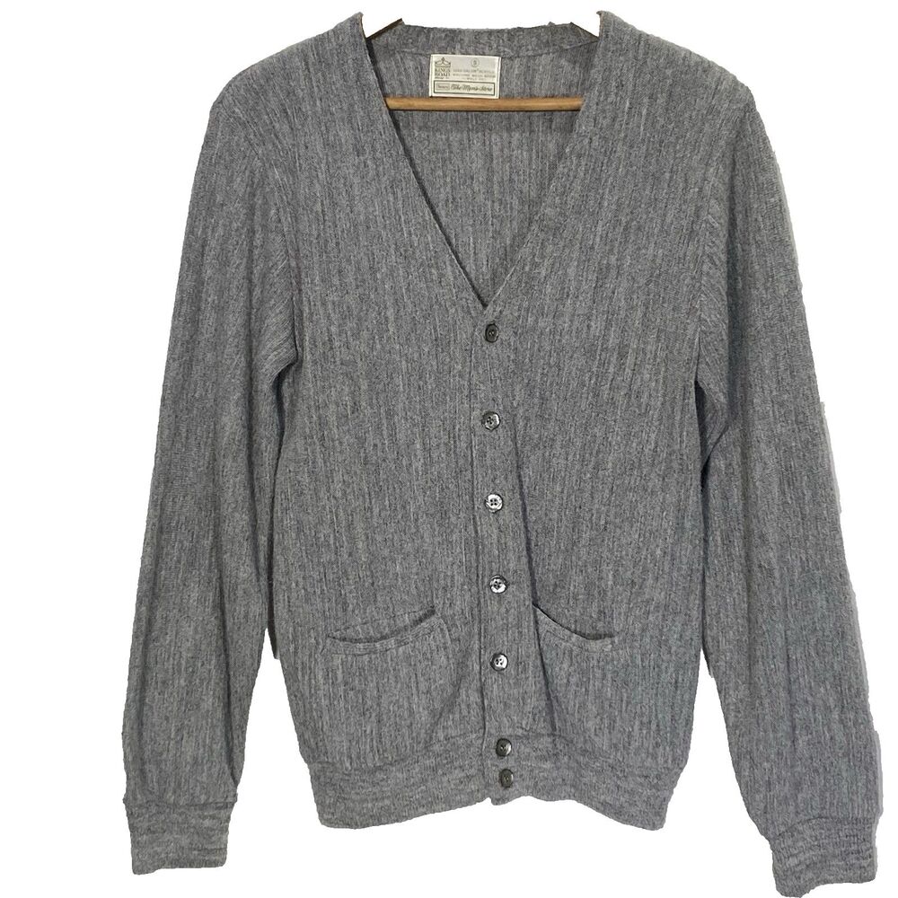 Vtg Sears KINGS ROAD SHOP Cardigan Sweater V-Neck Button Grandpacore Mens S Gray